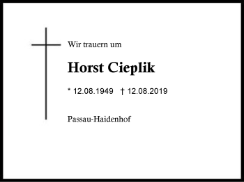 Traueranzeige von Horst  Cieplik von Region Berchtesgadener Land