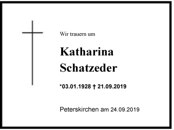 Traueranzeige von Katharina Schatzeder von Region Chiemgau