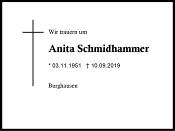 Traueranzeige von Anita Schmidhammer von Region Berchtesgadener Land