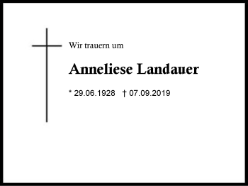 Traueranzeige von Anneliese Landauer von Region Berchtesgadener Land