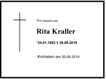 Traueranzeige von Rita Kraller von Region Chiemgau