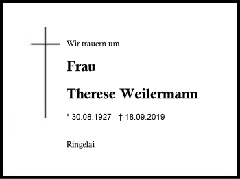 Traueranzeige von Therese Weilermann von Region Berchtesgadener Land