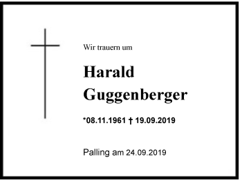 Traueranzeige von Harald Guggenberger von Region Chiemgau