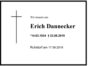 Traueranzeige von Erich Dannecker von Region Chiemgau