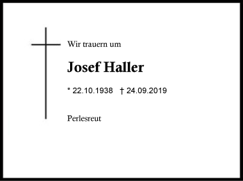 Traueranzeige von Josef Haller von Region Berchtesgadener Land