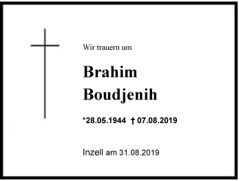 Traueranzeige von Brahim Boudjenih von Region Chiemgau