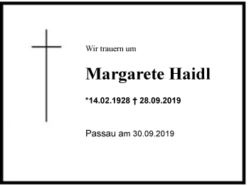 Traueranzeige von Margarete  Haidl von Region Chiemgau