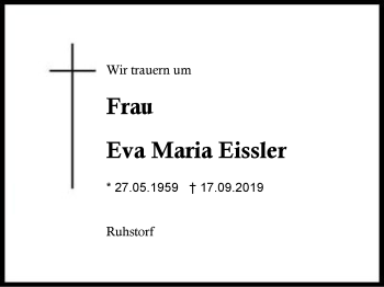 Traueranzeige von Eva Maria Eissler von Region Berchtesgadener Land