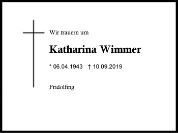 Traueranzeige von Katharina Wimmer von Region Berchtesgadener Land