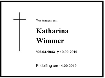 Traueranzeige von Katharina Wimmer von Region Chiemgau