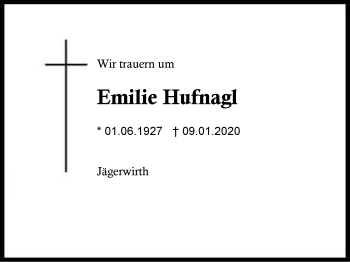 Traueranzeige von Emilie Hufnagl von Region Berchtesgadener Land