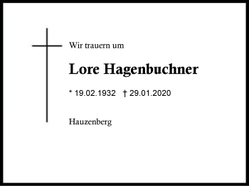 Traueranzeige von Lore  Hagenbuchner von Region Berchtesgadener Land