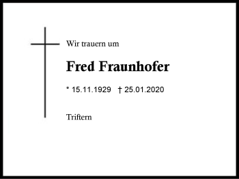 Traueranzeige von Fred Fraunhofer von Region Berchtesgadener Land