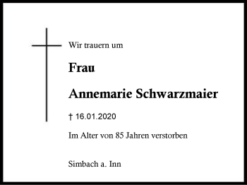 Traueranzeige von Annemarie Schwarzmaier von Region Berchtesgadener Land