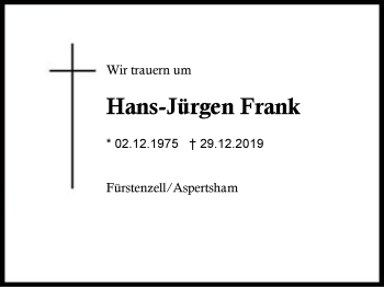 Traueranzeige von Hans-Jürgen Frank von Region Berchtesgadener Land