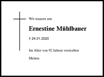 Traueranzeige von Ernestine  Mühlbauer von Region Berchtesgadener Land