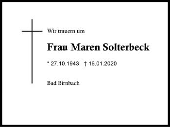 Traueranzeige von Maren Solterbeck von Region Berchtesgadener Land