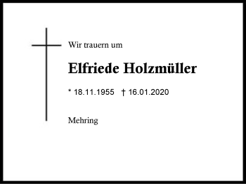 Traueranzeige von Elfriede Holzmüller von Region Berchtesgadener Land