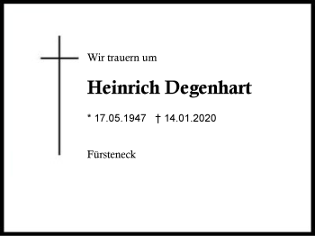 Traueranzeige von Heinrich Degenhart von Region Berchtesgadener Land