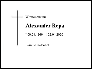 Traueranzeige von Alexander Repa von Region Berchtesgadener Land