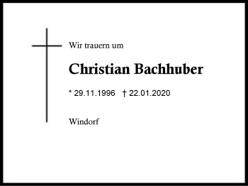 Traueranzeige von Christian  Bachhuber von Region Berchtesgadener Land