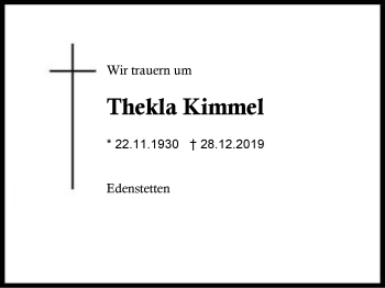 Traueranzeige von Thekla Kimmel von Region Berchtesgadener Land