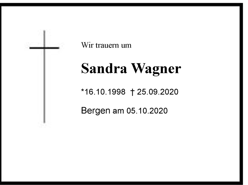  Traueranzeige für Sandra Wagner vom 05.10.2020 aus Region Chiemgau
