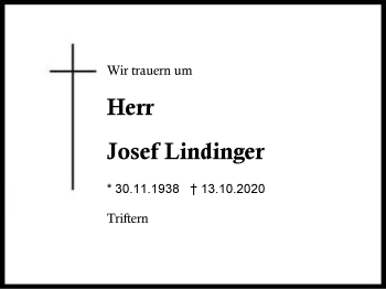 Traueranzeige von Josef Lindinger von Region Berchtesgadener Land