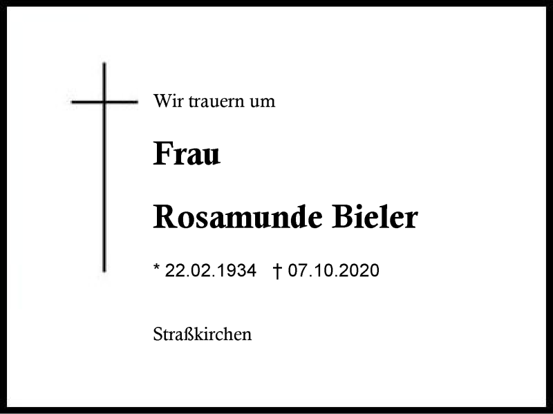  Traueranzeige für Rosamunde Bieler vom 10.10.2020 aus Region Berchtesgadener Land