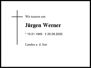 Traueranzeige von Jürgen Werner von Region Berchtesgadener Land