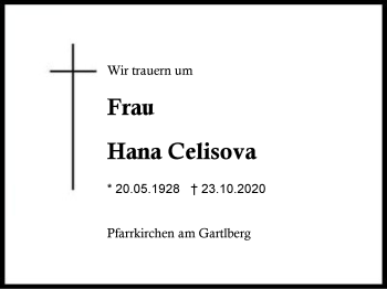 Traueranzeige von Hana Celisova von Region Berchtesgadener Land