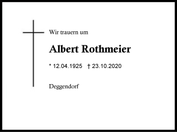 Traueranzeige von Albert Rothmeier von Region Berchtesgadener Land