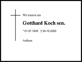 Traueranzeige von Gotthard Koch von Region Berchtesgadener Land