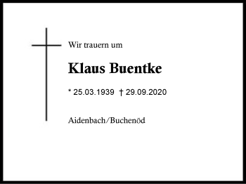 Traueranzeige von Klaus Buentke von Region Berchtesgadener Land