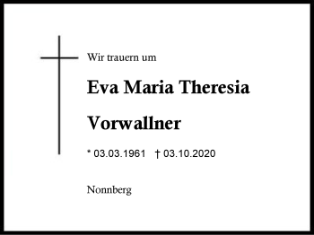 Traueranzeige von Eva Maria Theresia Vorwallner von Region Berchtesgadener Land