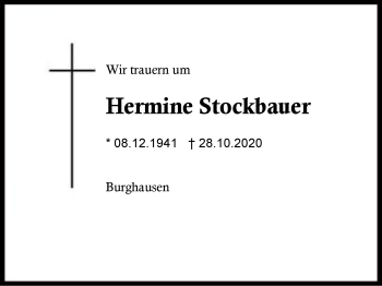 Traueranzeige von Hermine Stockbauer von Region Berchtesgadener Land