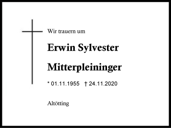 Traueranzeige von Erwin Sylvester Mitterpleininger von Region Berchtesgadener Land