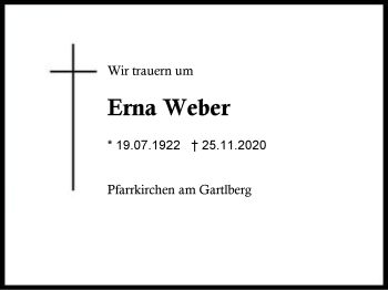 Traueranzeige von Erna Weber von Region Berchtesgadener Land