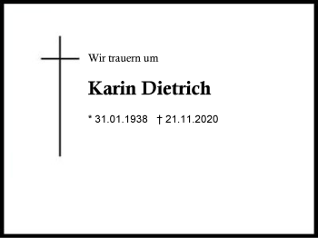 Traueranzeige von Karin Dietrich von Region Berchtesgadener Land