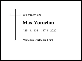 Traueranzeige von Max Vornehm von Region Berchtesgadener Land