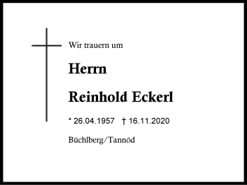 Traueranzeige von Reinhold Eckerl von Region Berchtesgadener Land