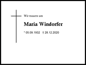 Traueranzeige von Maria Windorfer von Region Berchtesgadener Land