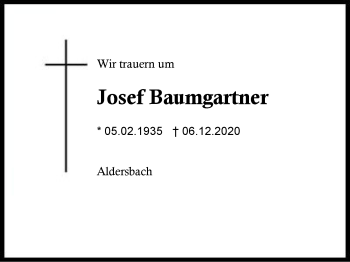 Traueranzeige von Josef Baumgartner von Region Berchtesgadener Land