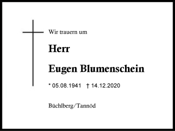 Traueranzeige von Eugen Blumenschein von Region Berchtesgadener Land