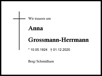 Traueranzeige von Anna Grossmann-Herrmann von Region Berchtesgadener Land