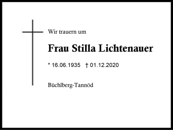 Traueranzeige von Stilla Lichtenauer von Region Berchtesgadener Land