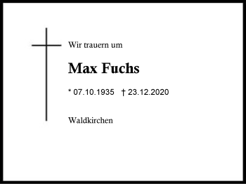 Traueranzeige von Max Fuchs von Region Berchtesgadener Land