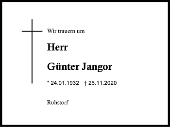 Traueranzeige von Günter Jangor von Region Berchtesgadener Land