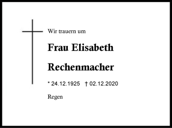 Traueranzeige von Elisabeth Rechenmacher von Region Berchtesgadener Land