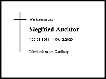 Traueranzeige von Siegfried Auchtor von Region Berchtesgadener Land